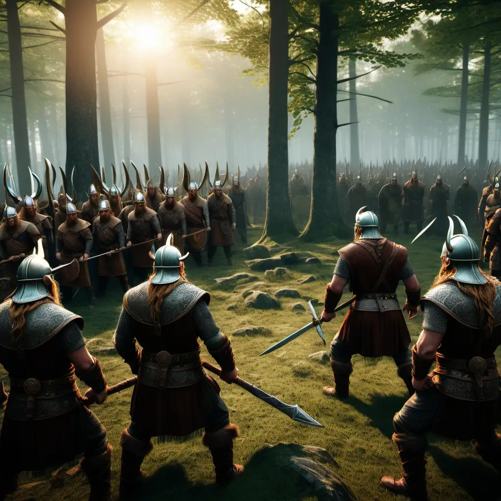 Viking Warriors Clash at Sunrise in the Enchanted Forest