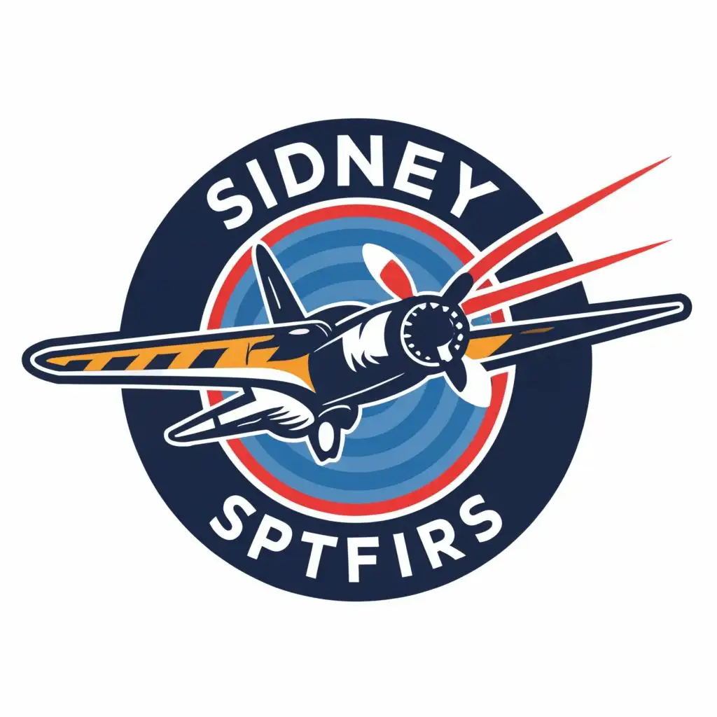 logo, Spitfire airplane zooming in around a cricket ball, with the text "Sidney Spitfires", typography, be used in Sports Fitness industry