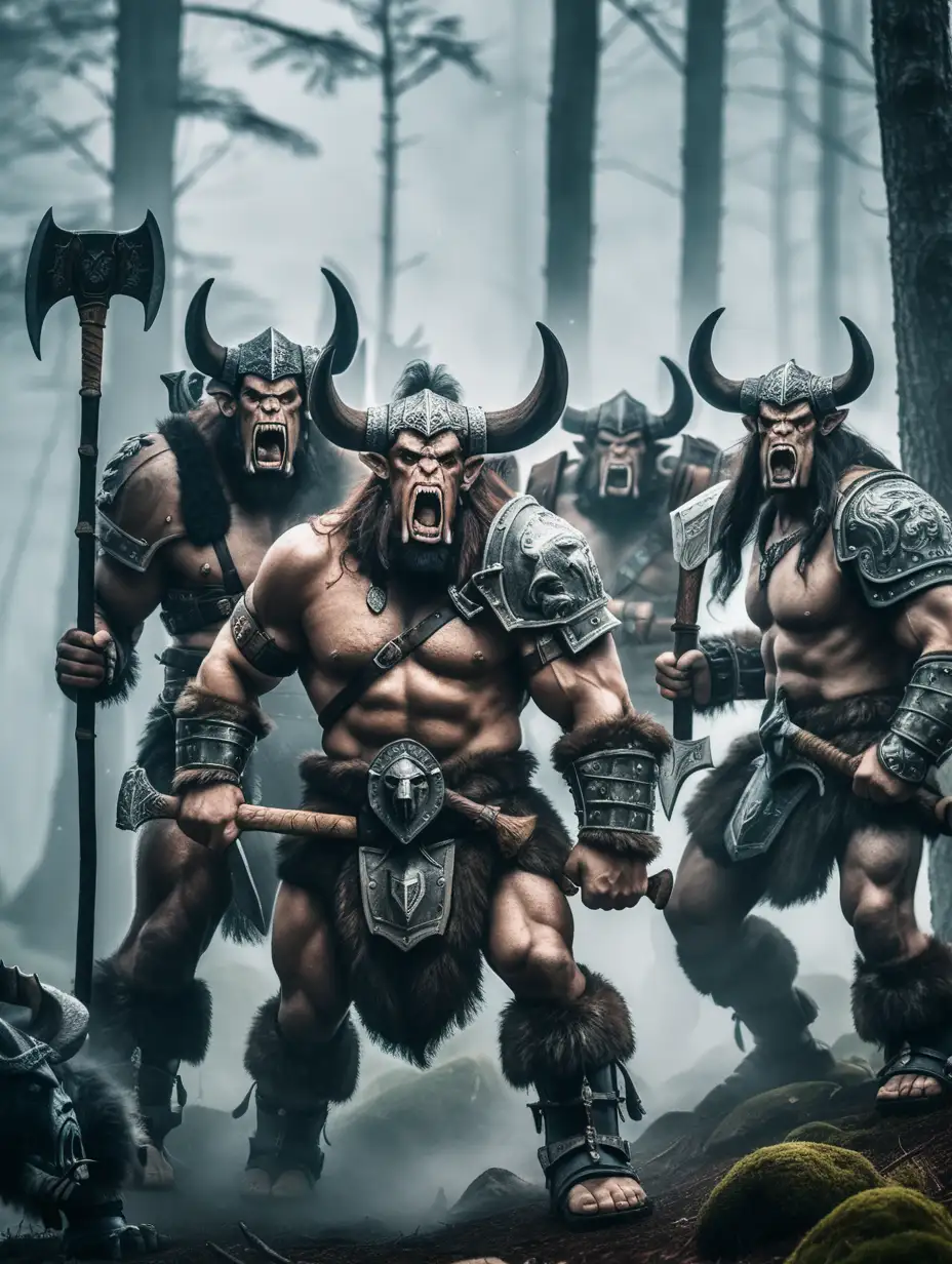 Mystical Minotaurs Armed for Battle in Enchanted Forest
