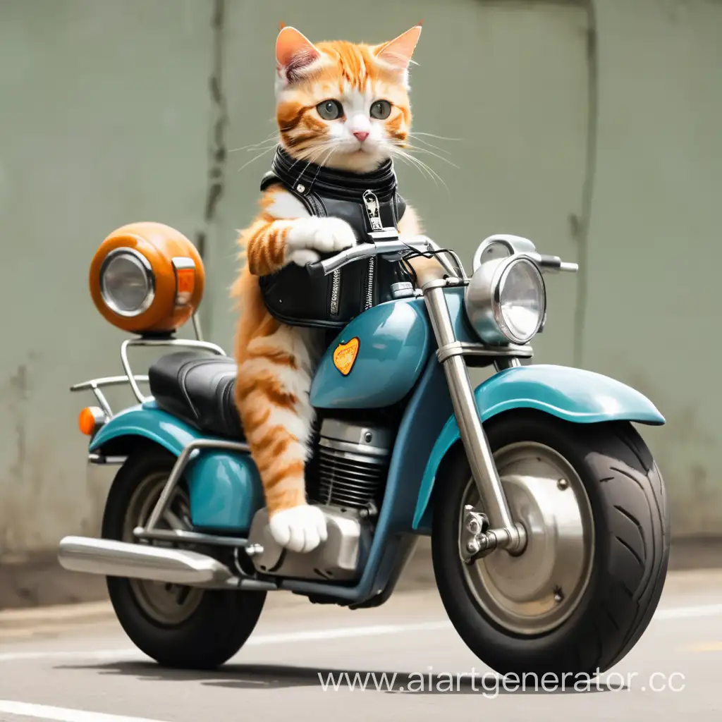кот на мотоцикле