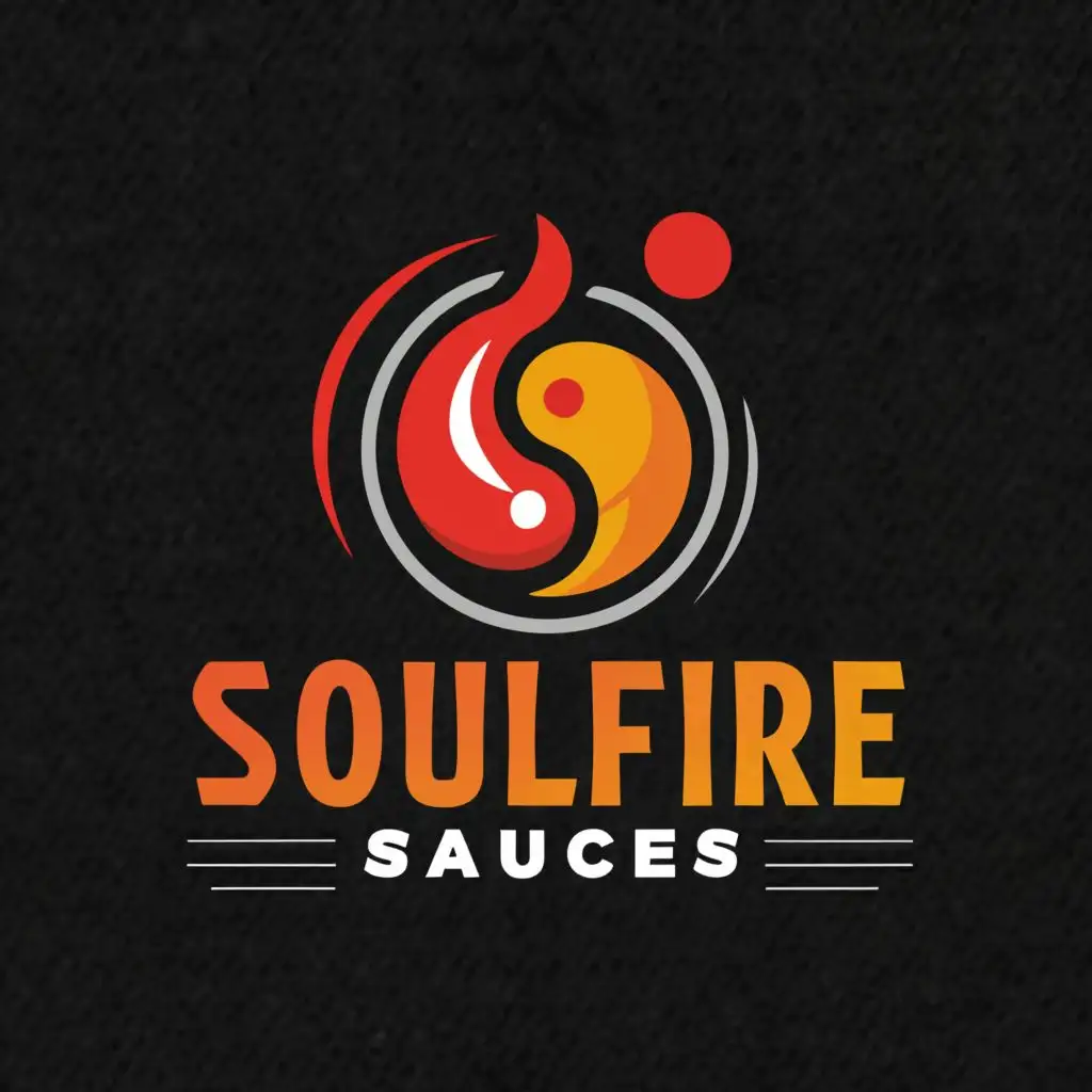a logo design,with the text "Soulfire Sauces", main symbol:flame emblem with yin and yang in the center of the flame,Moderate,be used in Restaurant industry,clear background