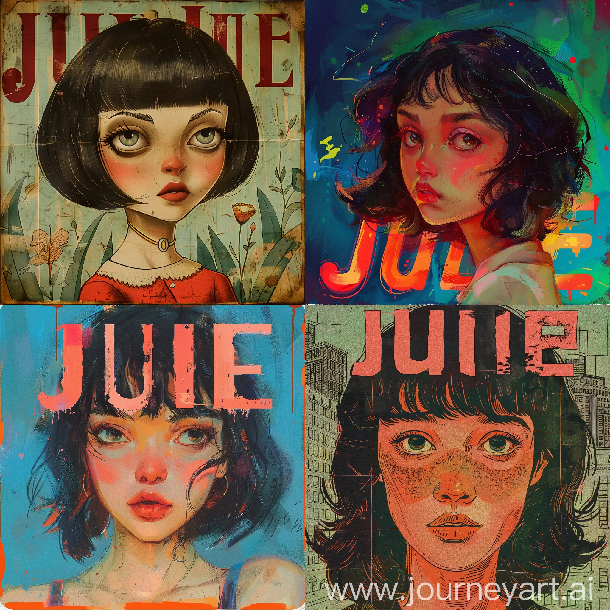 Character with the artstyle of the band "Julie" Albumcovers