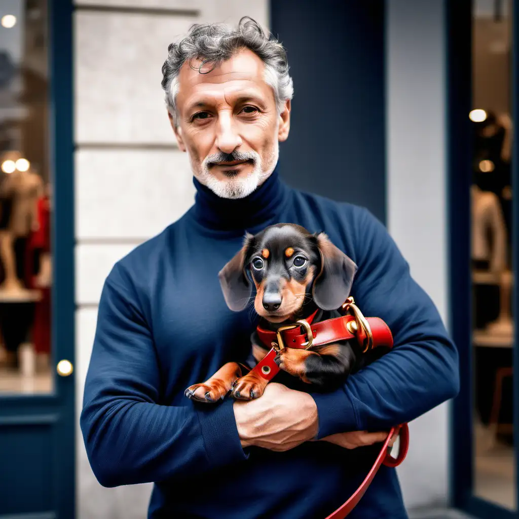 Stylish Mature Man with Dachshund Trendy Fashion and Pet Bonding in Paris