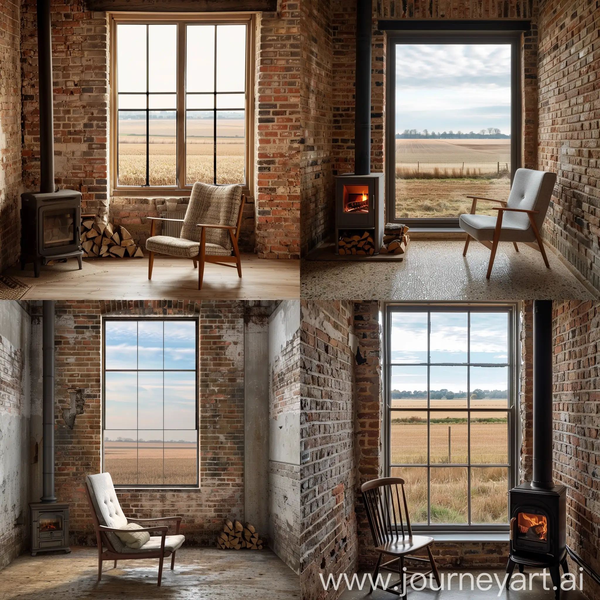 Cozy-Loft-Ambiance-with-Chair-Wood-Stove-and-Vast-Field-View