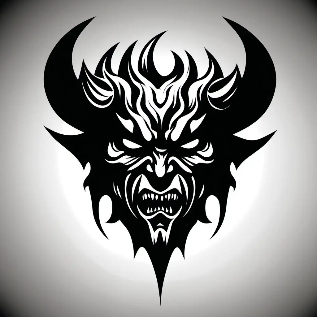 demon head, silhouette, vector art, simplicity, black and white, negative space --no background, gradient