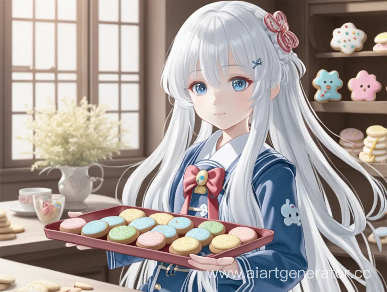 Anime-Girl-with-White-Hair-Holding-Tray-of-Cute-Cookies