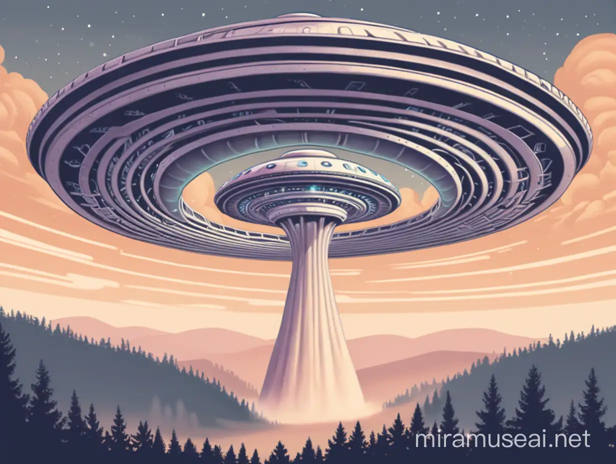 Illustration of Spiraling UFO on High Viaduct