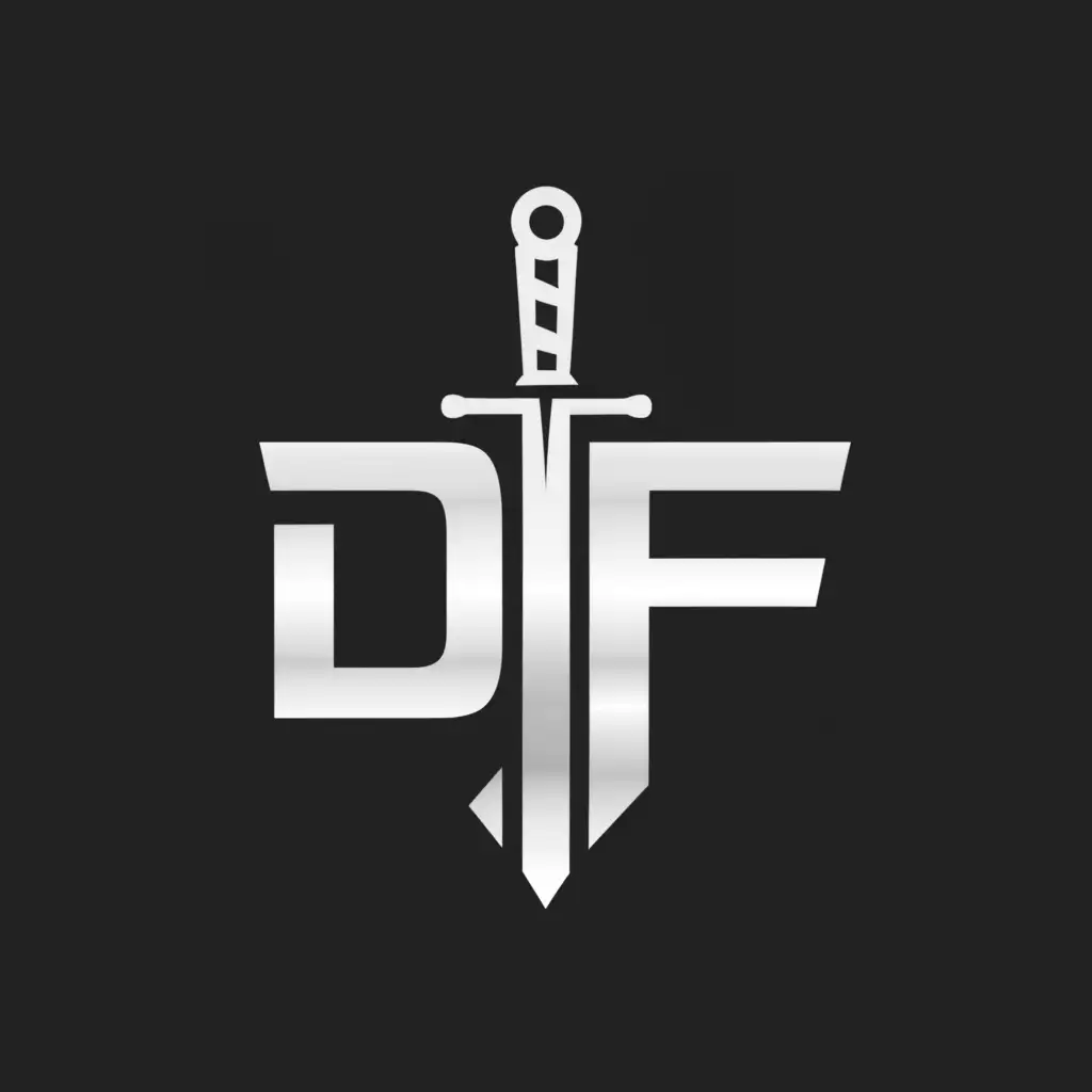 a logo design,with the text "DF", main symbol:Sword, Shield, metal,Moderate,clear background