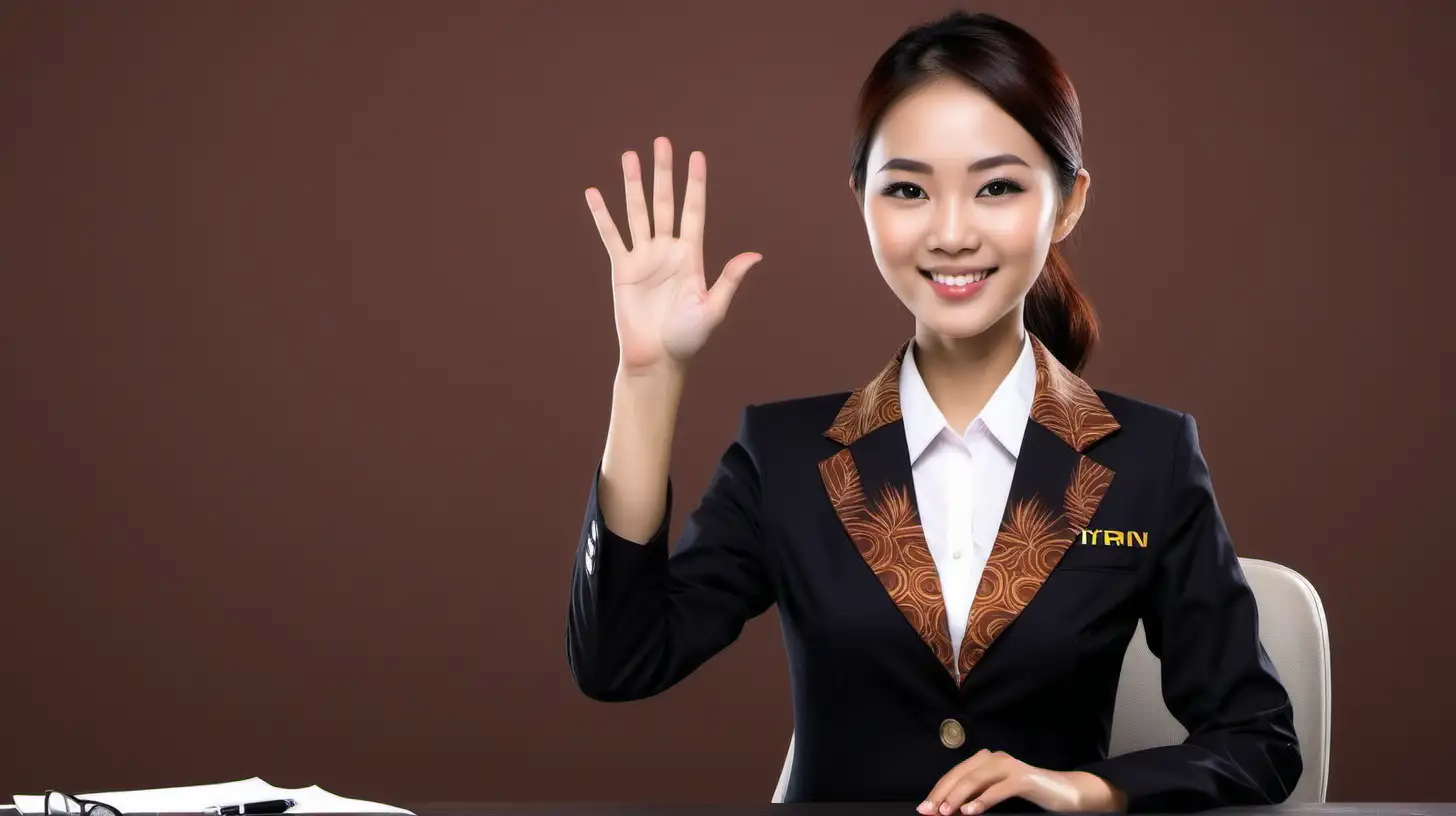 Modern Indonesian Banker Welcomes Customers with Polite Smile