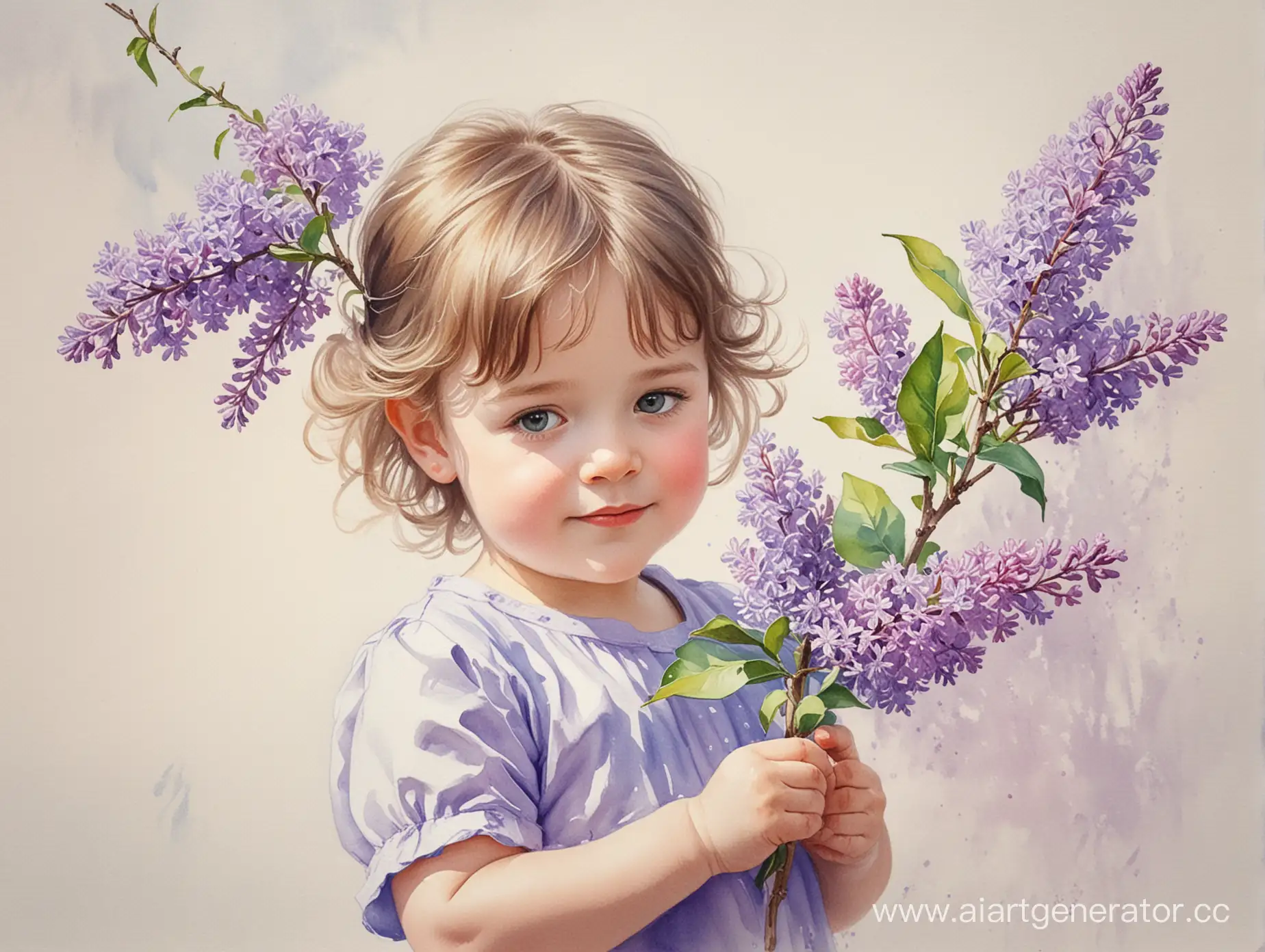 Child-with-Watercolor-Lilac-Branch-in-Impressionist-Style
