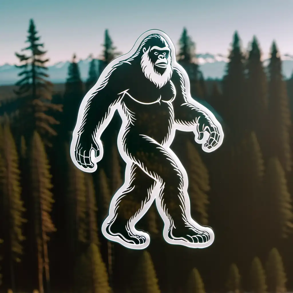 a transparent window sticker of an outline of Bigfoot