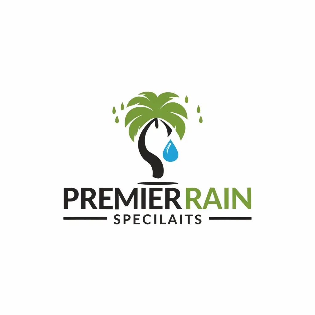 a logo design,with the text "Premier Rain Specialists", main symbol:Palm tree shaped like an umbrella
Oasis,Minimalistic,clear background