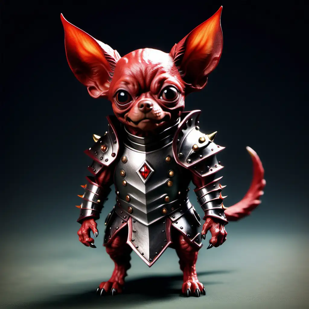 Sinister Red Chihuahua Demon in FullLength Light Armor