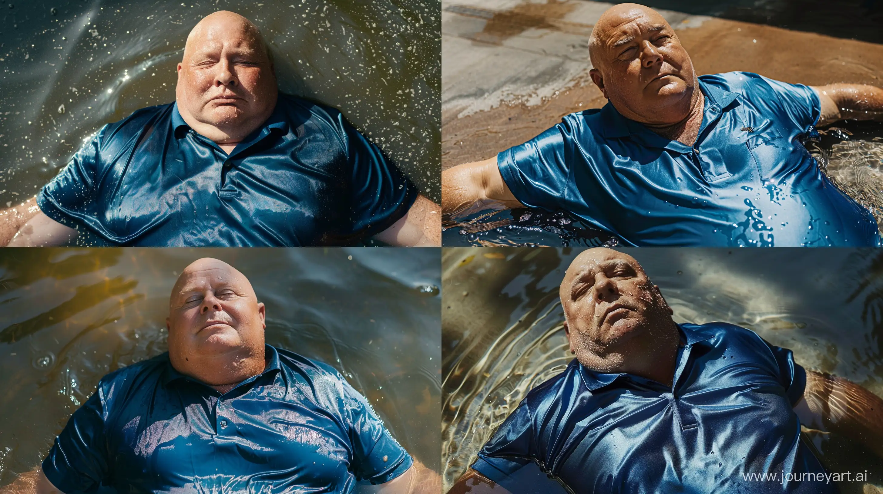 Elderly-Gentleman-Relaxing-in-Water-Serene-Summer-Scene-with-a-Silk-Blue-Polo-Shirt