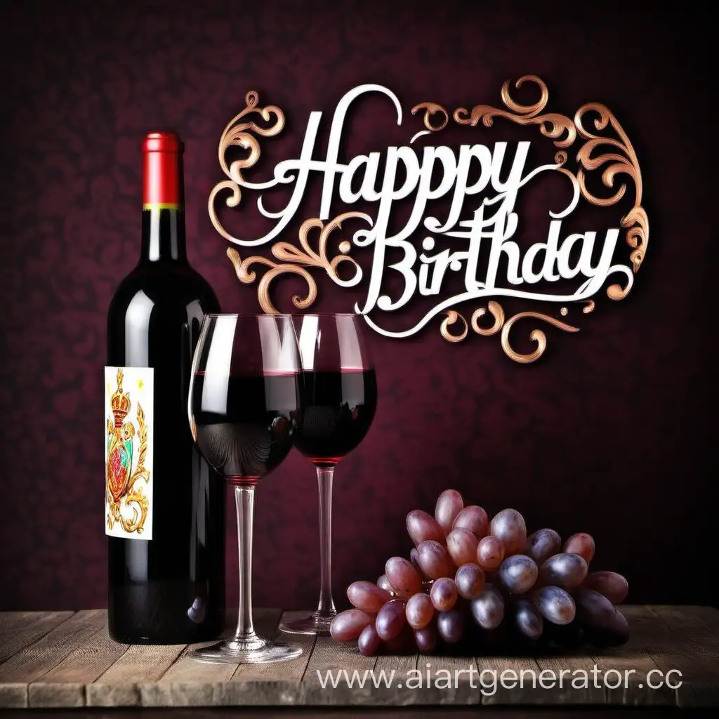 Надпись "С днем рождения" на русском языке и вино 

