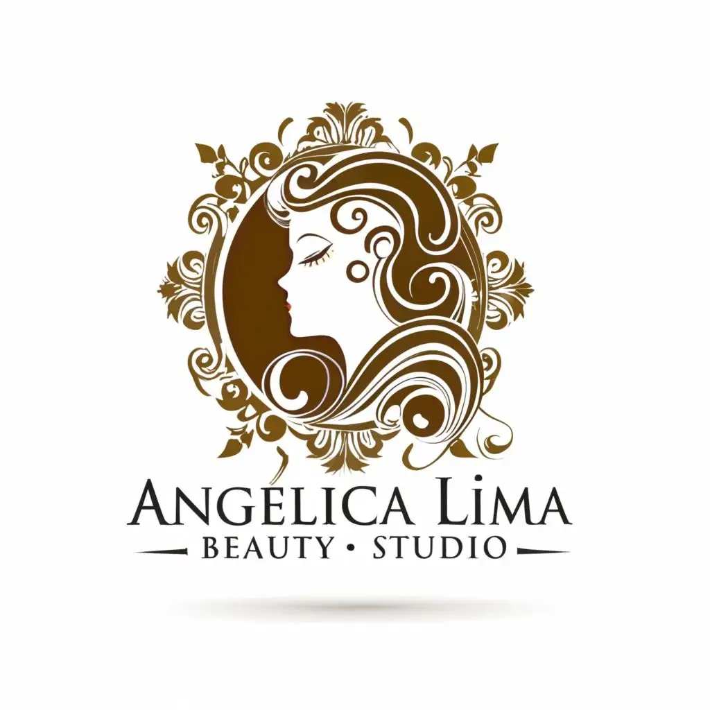logo, Main symbol of hair and beauty, with the text "Angélica Lima Beauty Studio", typography, be used in Beauty Spa industry