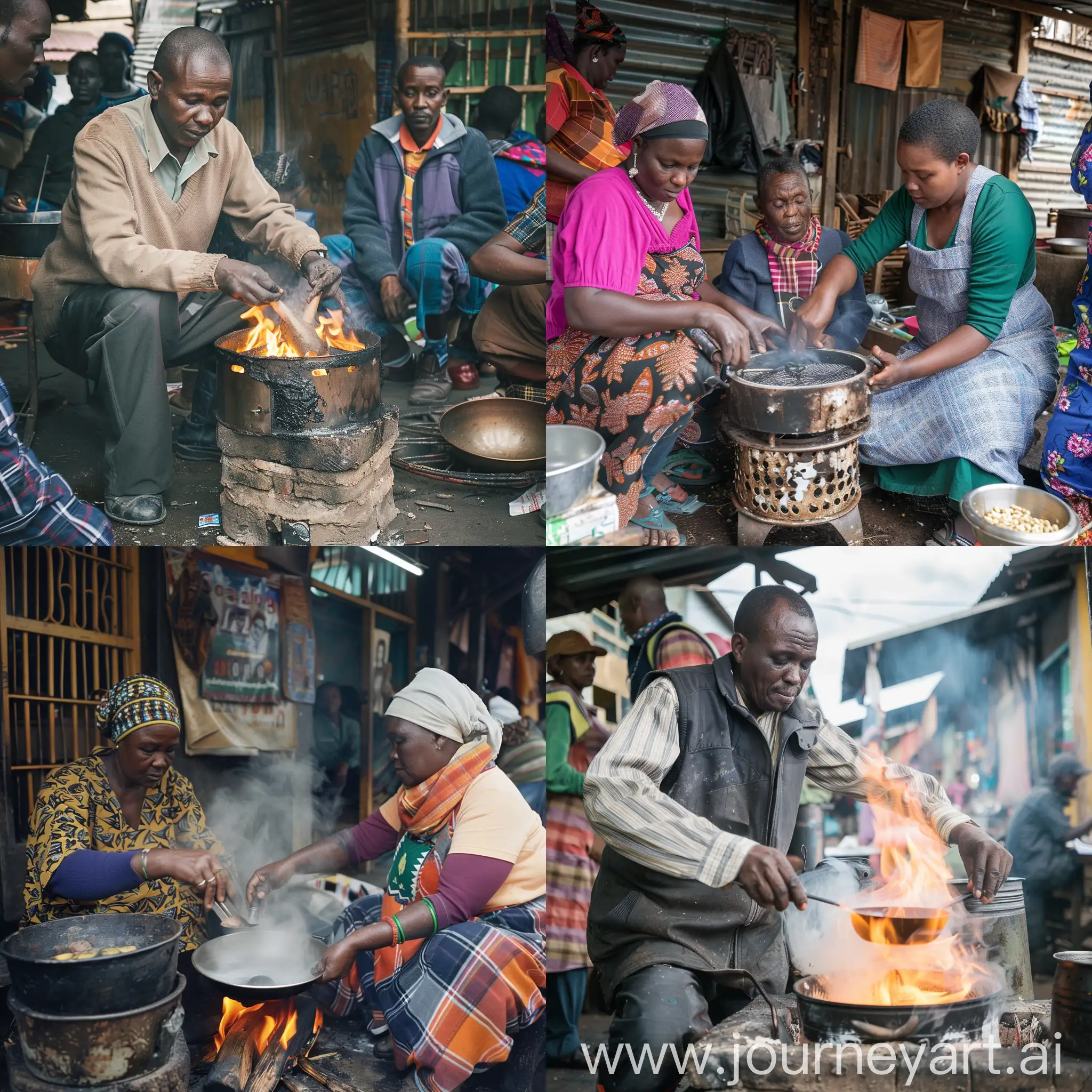 informal sector artisans in jua kali market in Nairobi Kenya makng a jiko