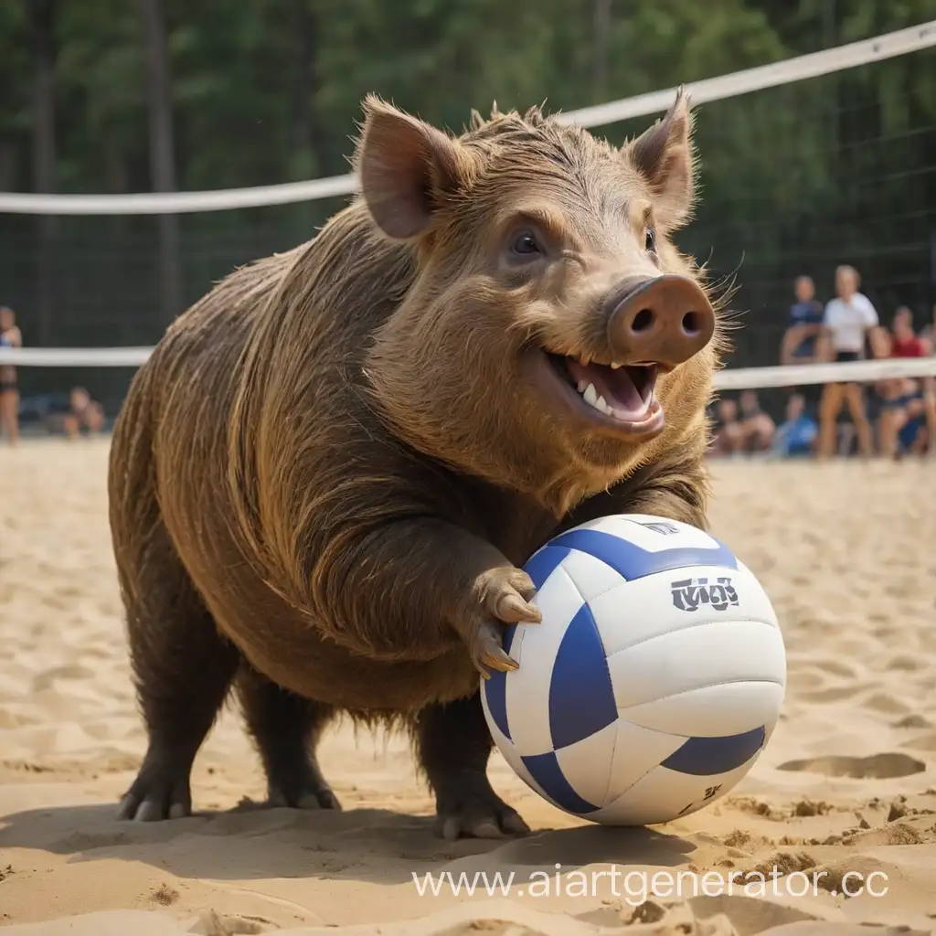 Vibrant-Volleyball-Boar-Playing-Beach-Volleyball