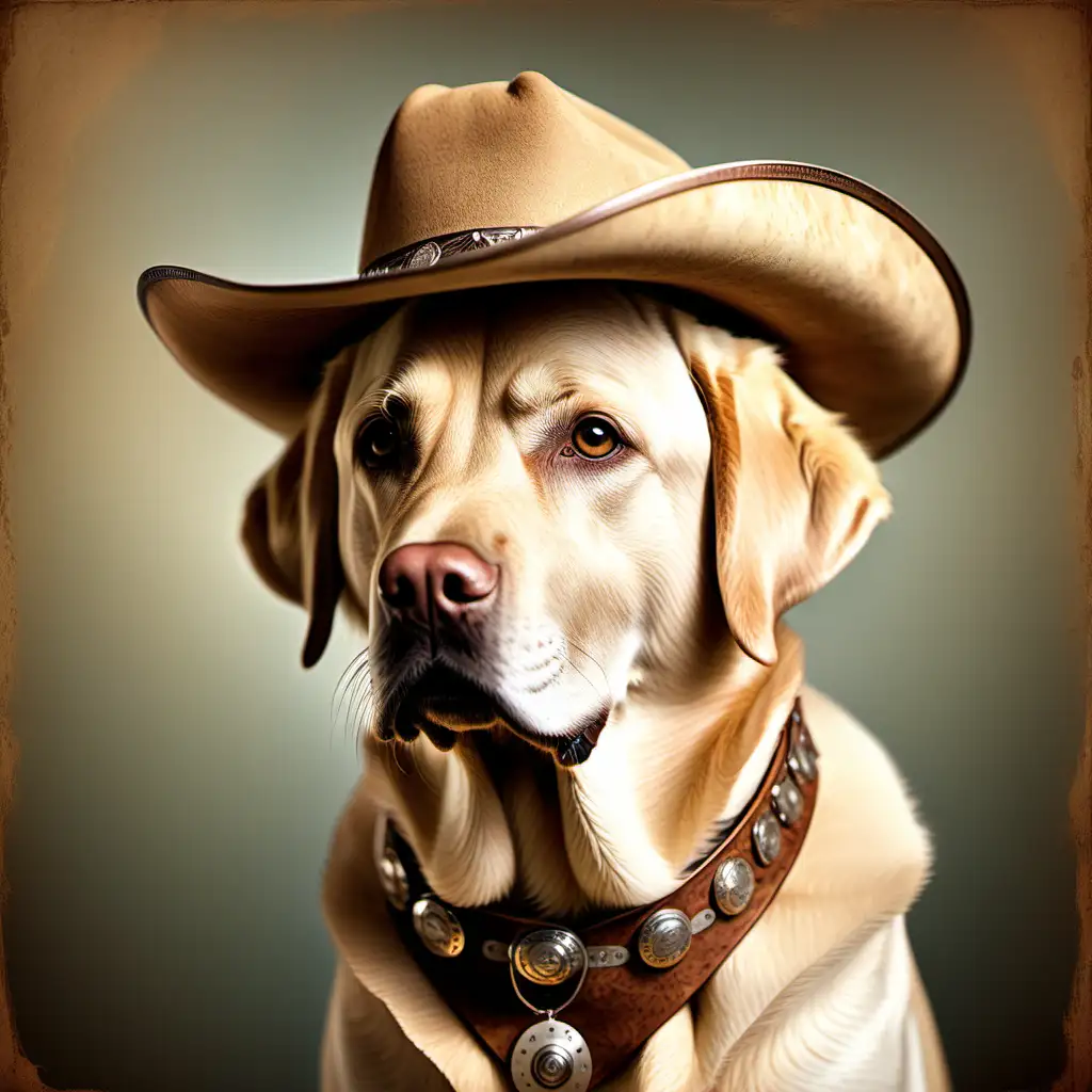 Golden Labrador Poses in Charming Vintage Western Attire