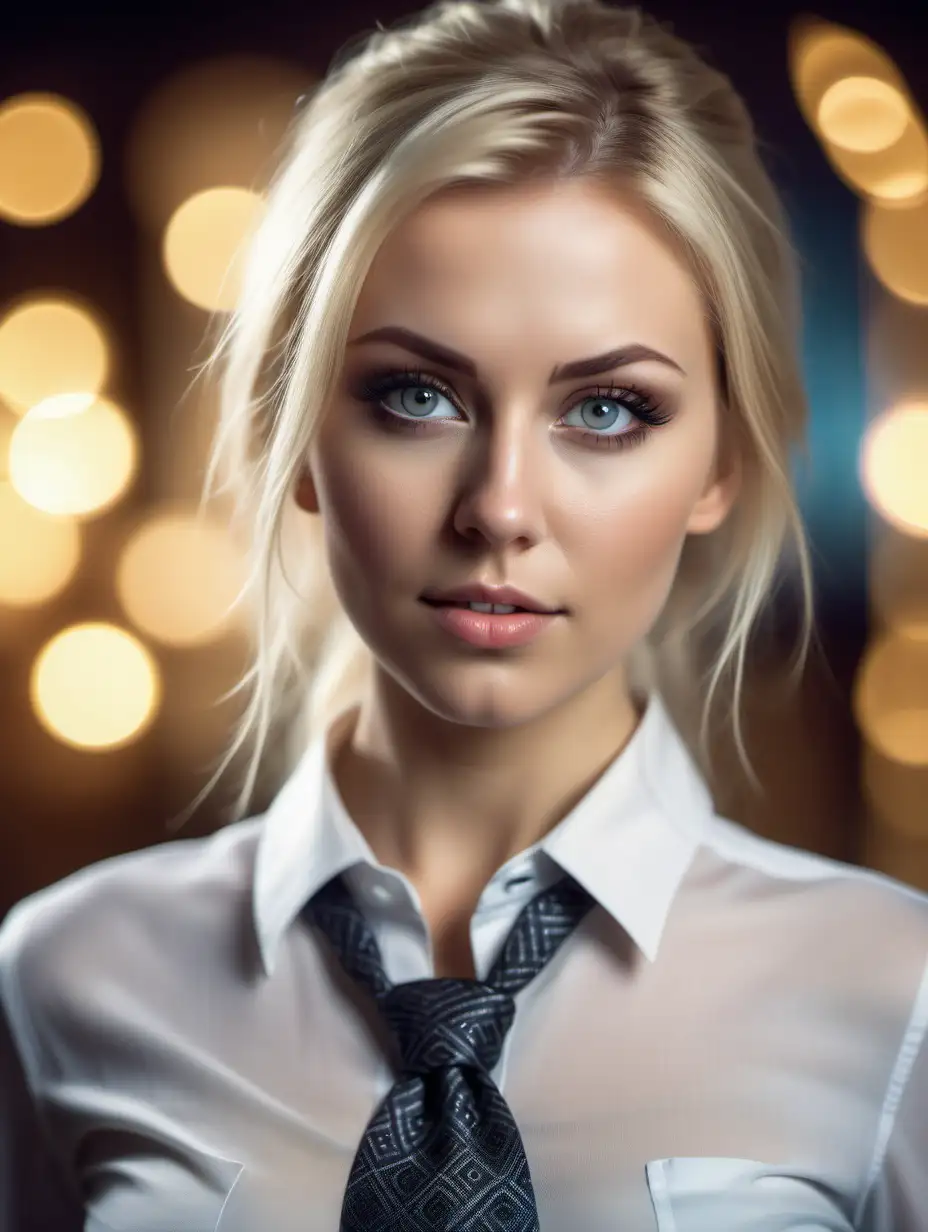 Sensual Nordic Woman with Mesmerizing Eyes and Blonde Hair in Tie Front Top
