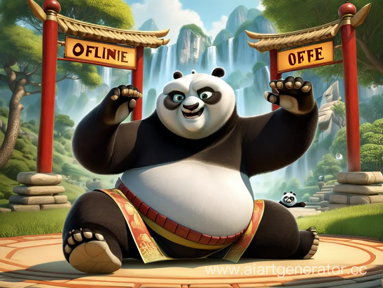 кунг-фу панда с надписью offline
