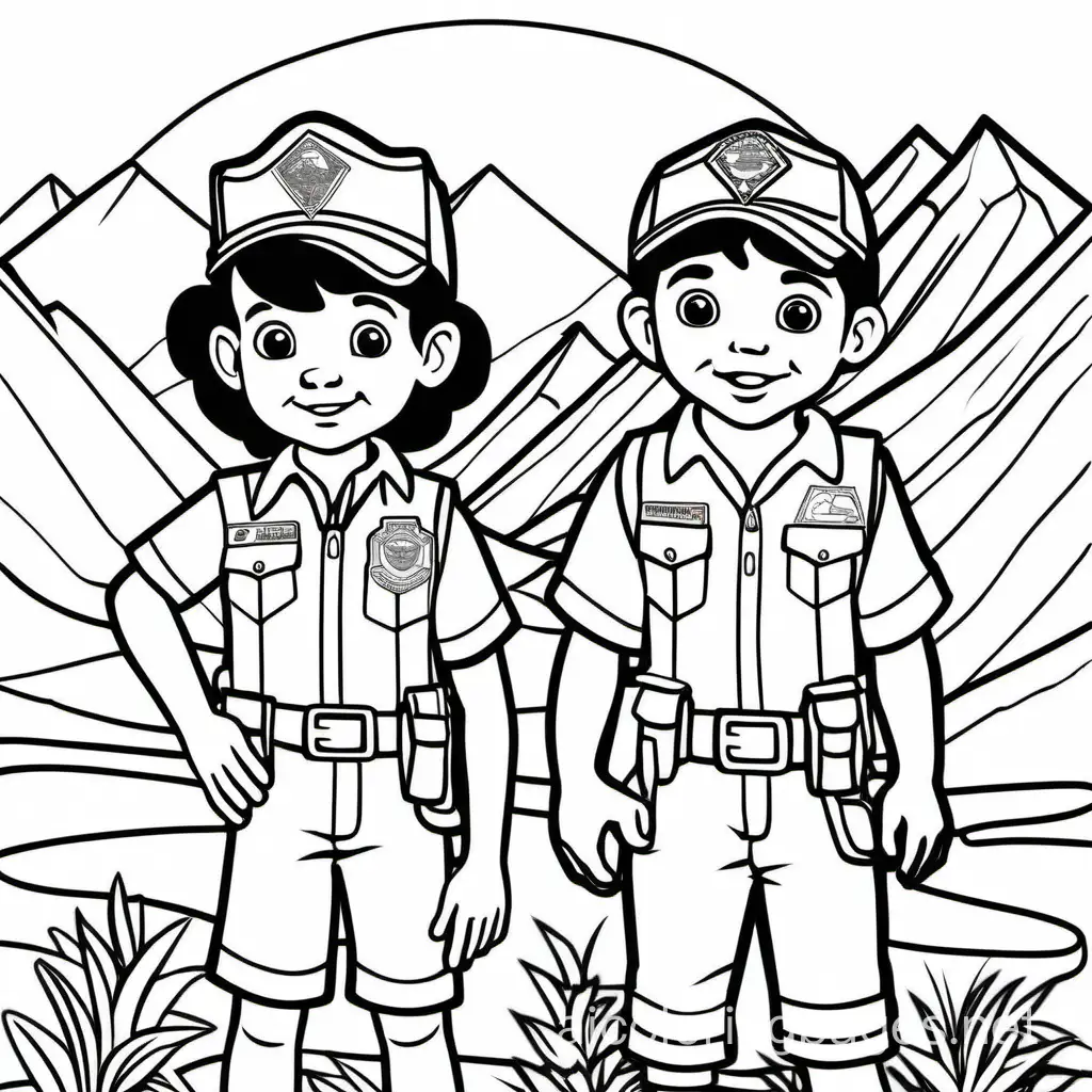 cub scout adventure challenge faces boy girl learning, Coloring Page, black and white, line art, white background, Simplicity, Ample White Space. The background of the coloring page is plain white to make it easy for young children to color within the lines. The outlines of all the subjects are easy to distinguish, making it simple for kids to color without too much difficulty