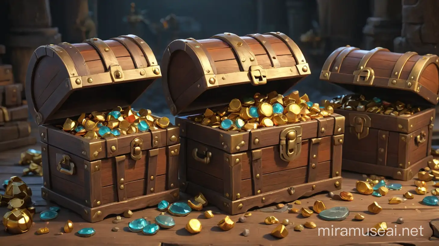 Colorful Cartoon Treasure Chests in 3D Rendered Scene