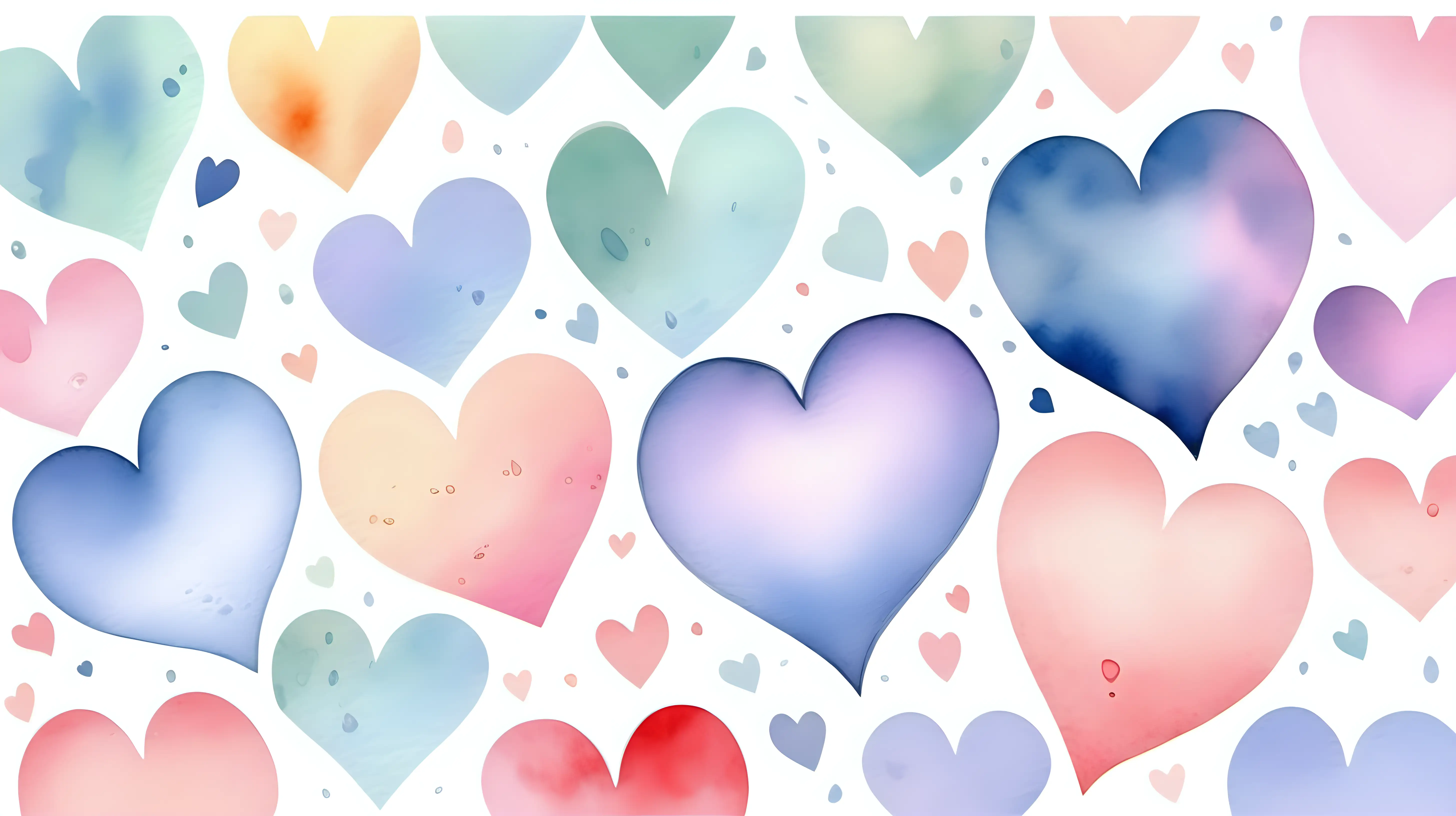 Pastel Hearts Watercolor Illustration with Delicate Paint Drops