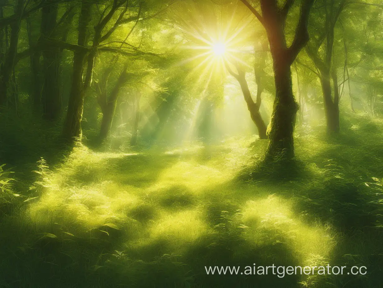 Tranquil-Sunny-Glade-with-Vibrant-Flora-and-Sunlight-Filtering-Through-Trees
