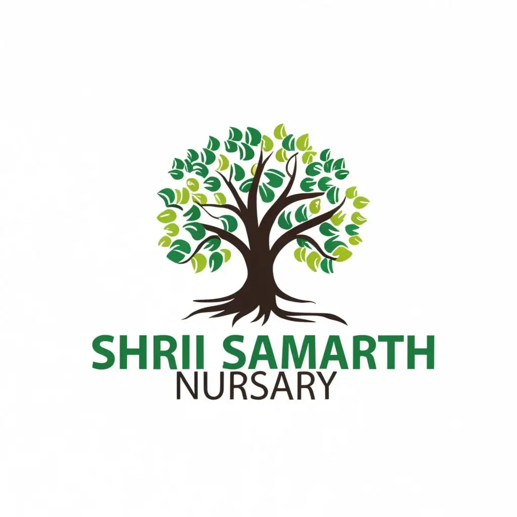 logo, trees or plants, with the text "plants nursary with name shri samarth nursary", typography