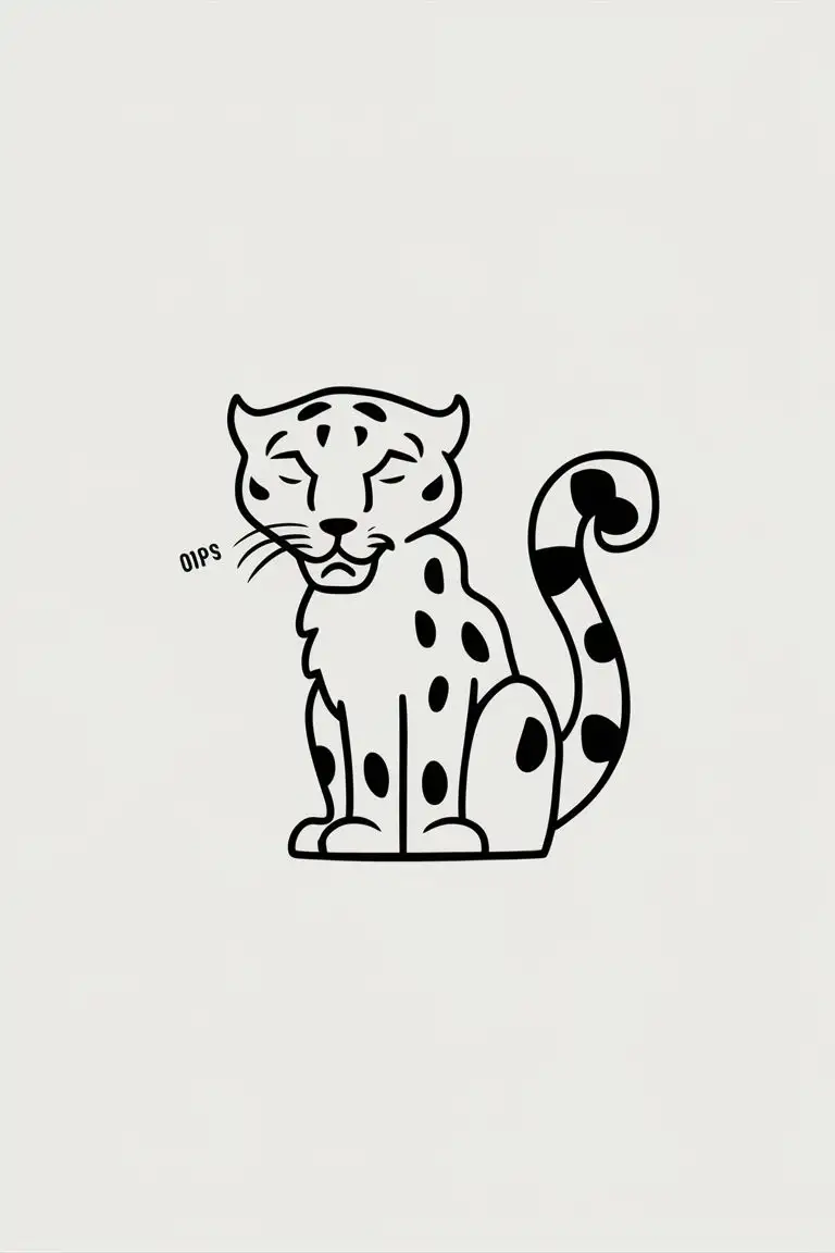 Minimalist Snow Leopard Shrug Cartoon Apologetic Vector Outline Art