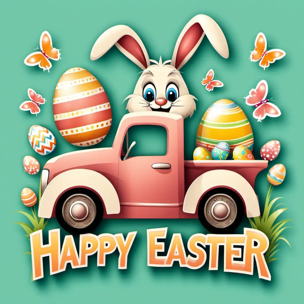 Joyful Easter Bunny with Arched Letters on a Transparent Background