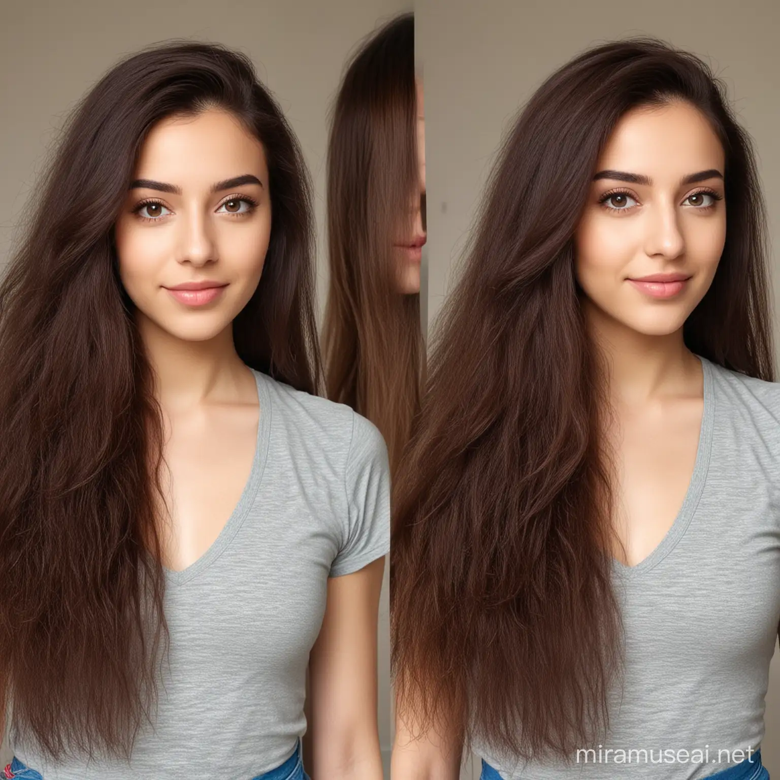 Transformation of Hair Texture Before and After Portrait of an Arabian Girl