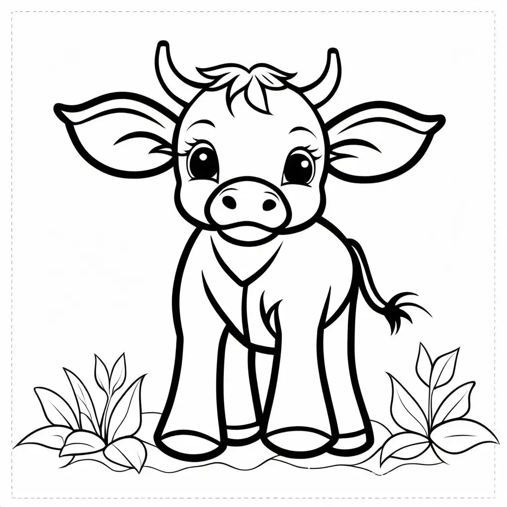 Adorable-Baby-Calf-Coloring-Page-Simple-Line-Art-on-White-Background
