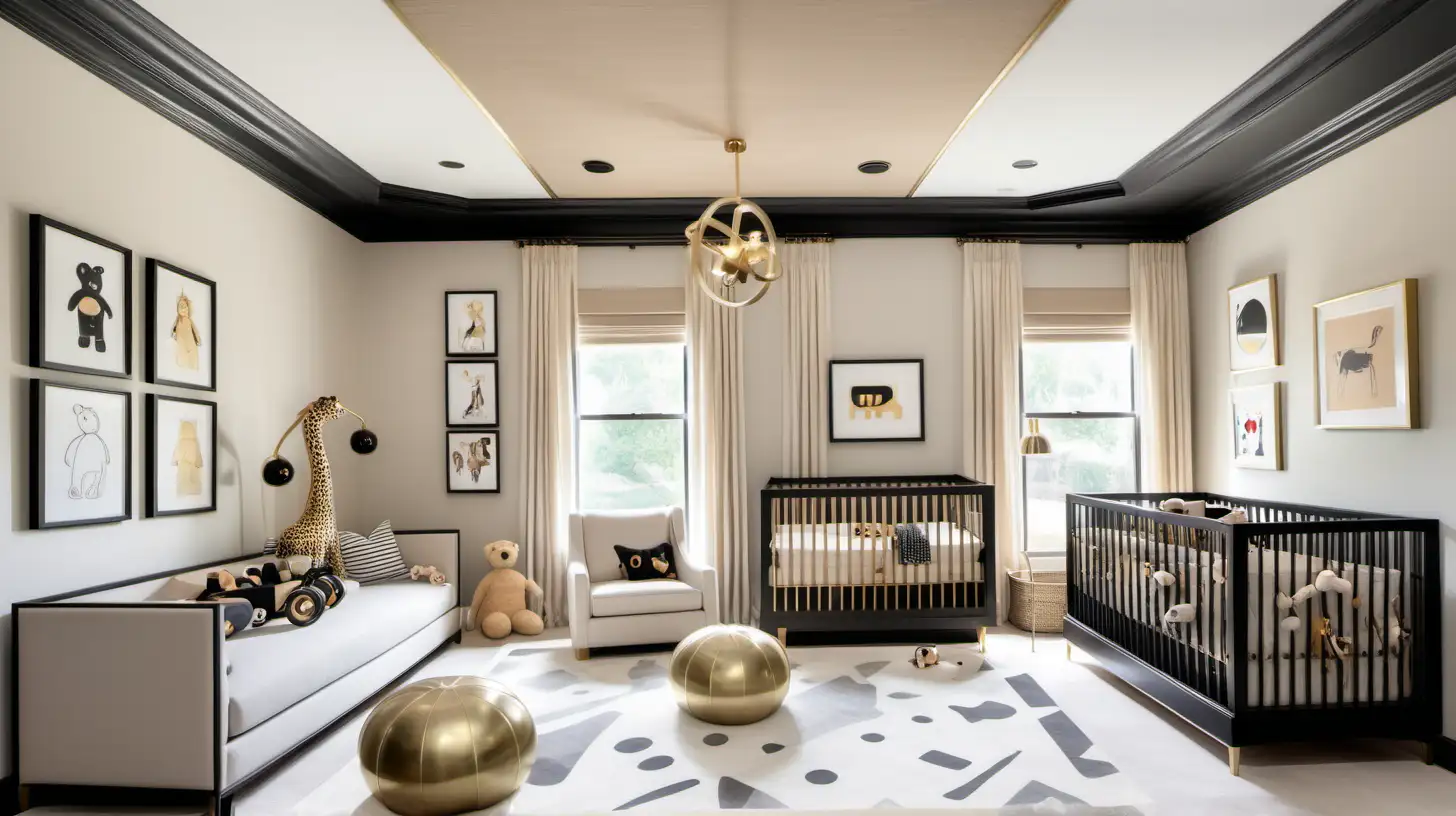 Elegant Twin Nursery in Classic Contemporary Large Home