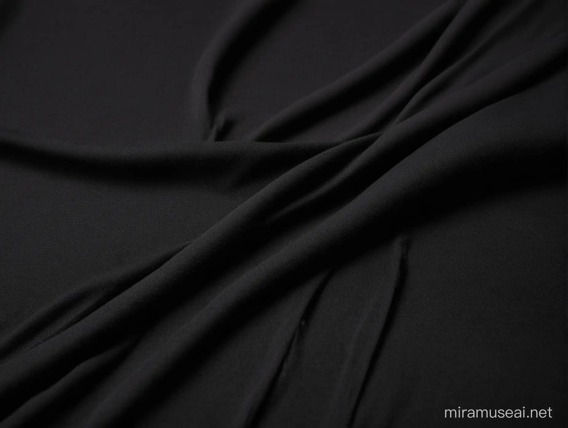 closeup view of black knitted fabric of t-shirt with some folds and feel premium quality with professional lighting 