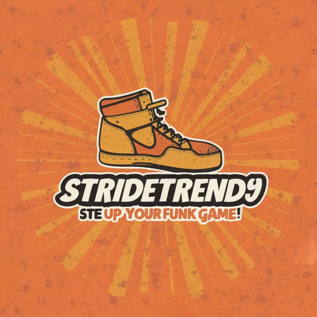 a logo design,with the text "StrideTrend.
Step Up Your Funk Game!", main symbol:sneakers, funky style, retro,Moderate,be used in Sports Fitness industry,clear background
