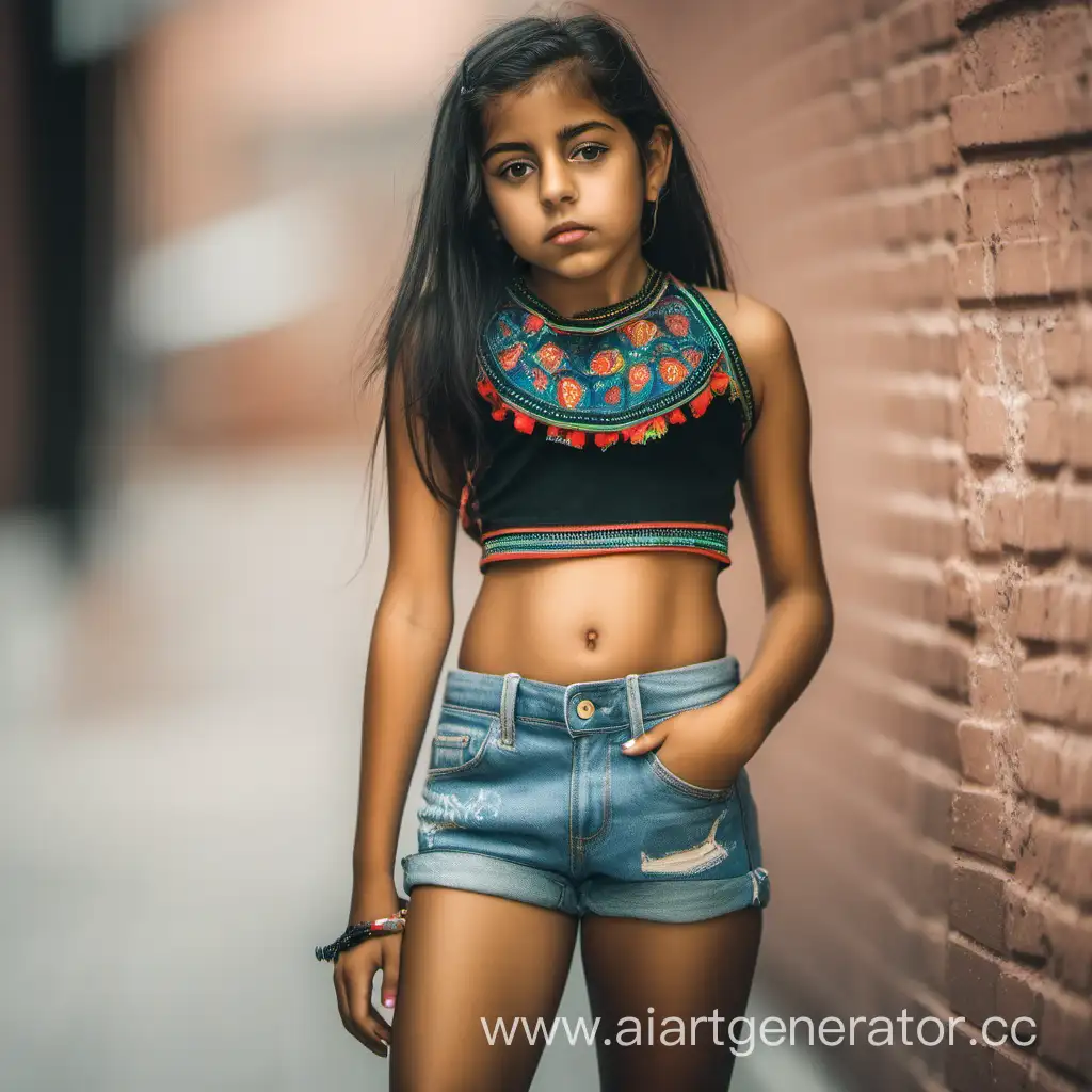young mexican girl in shorts and crop top