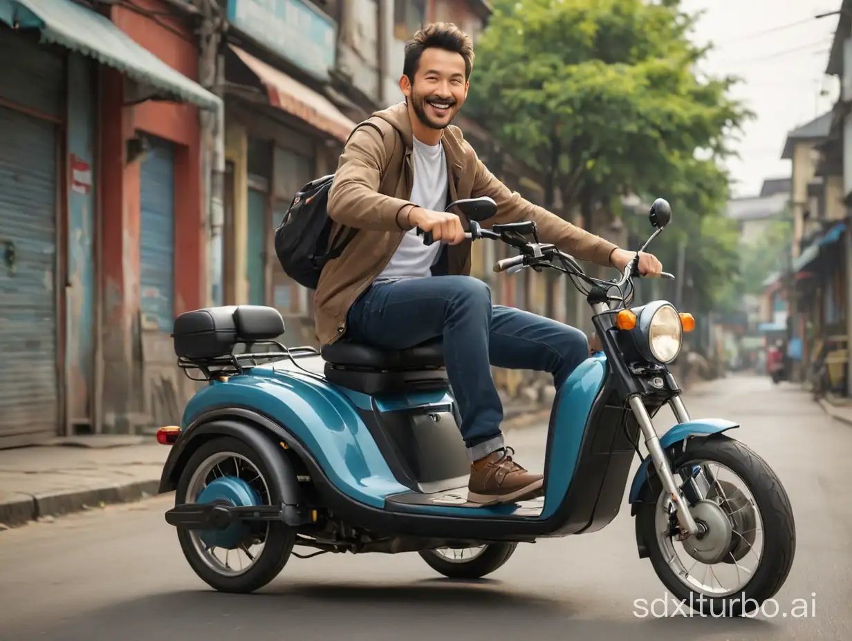 Joyful-Man-Speeding-on-an-Electric-Tricycle-in-Urban-Park