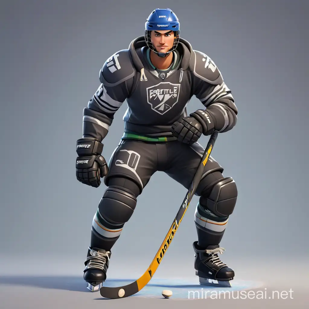 Dynamic Male Hockey Player Art in Fortnite Style