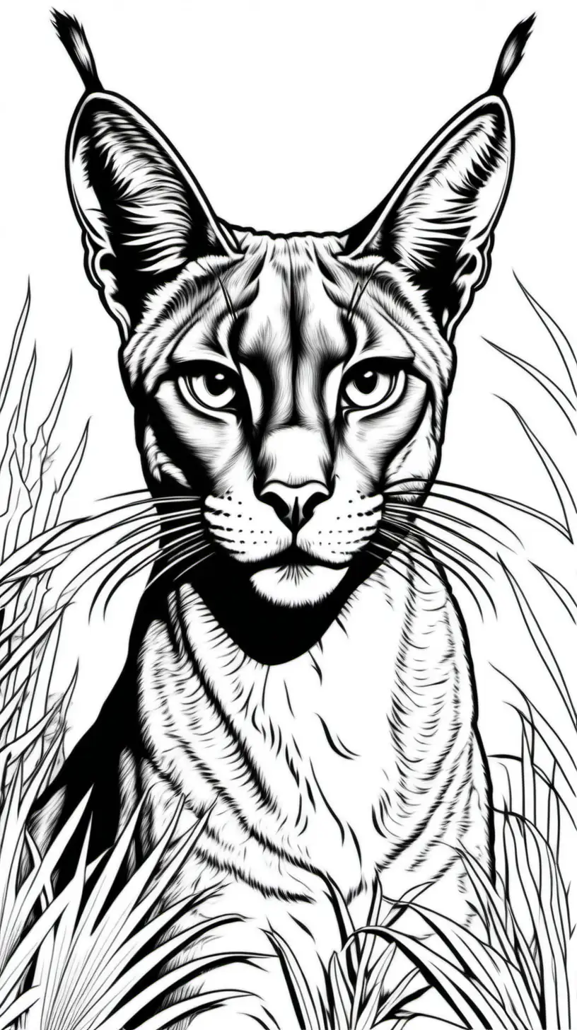 coloring page for adults, Caracal,  in Africa, clean outline, no shade