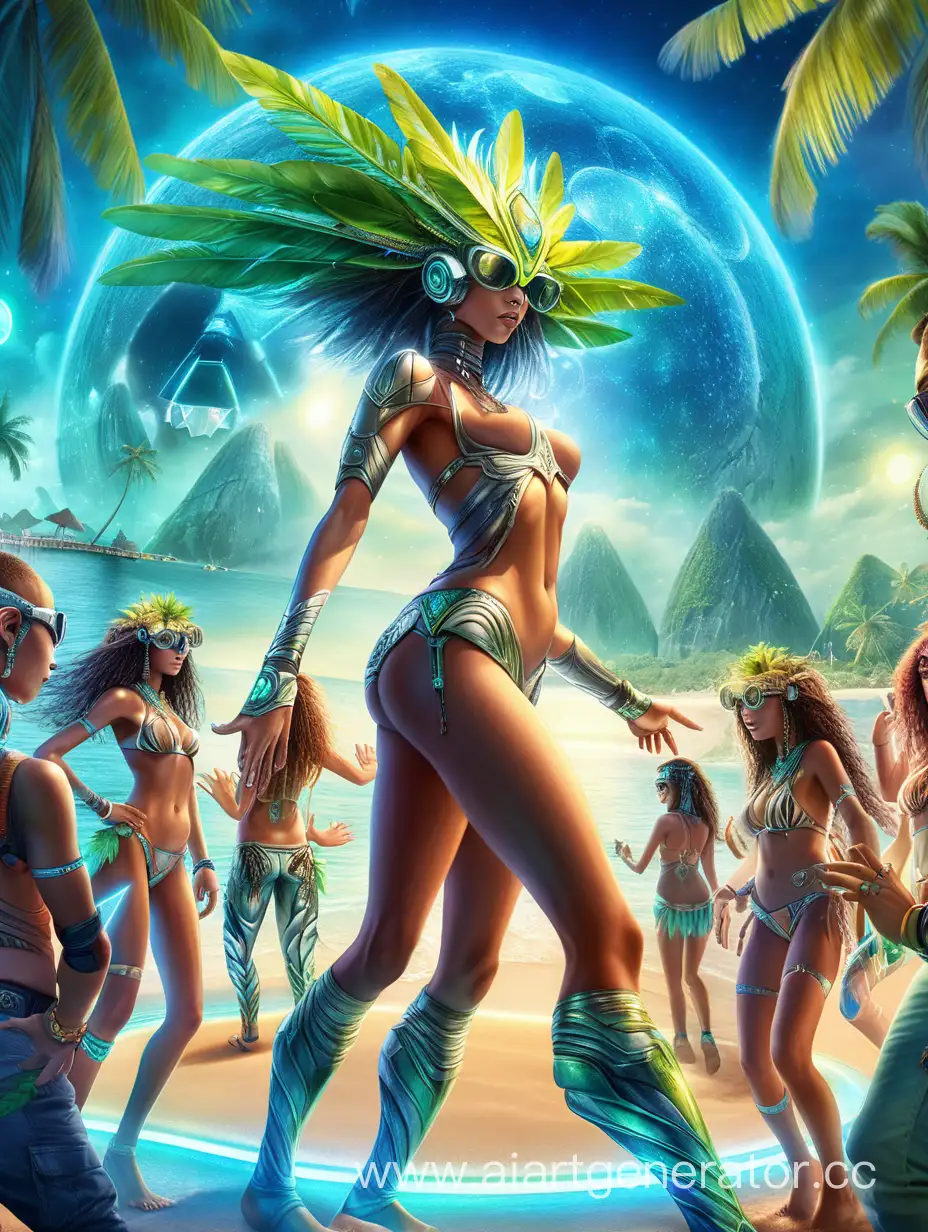 Futuristic-JungleTechno-Beach-Party-with-Humans-and-Extraterrestrials-Dancing-Under-Open-Sky