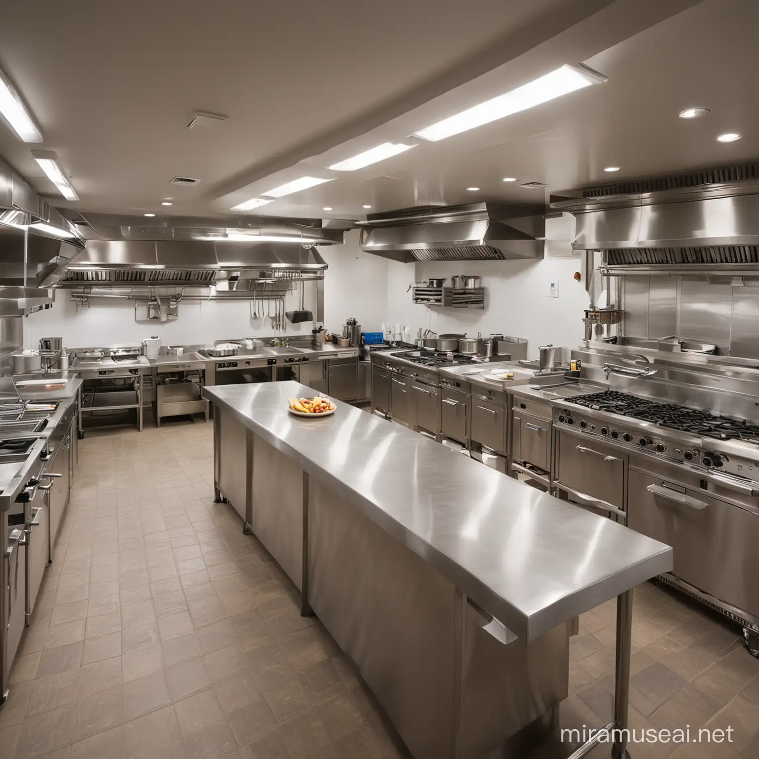 Busy Restaurant Kitchen with Chefs Preparing Food