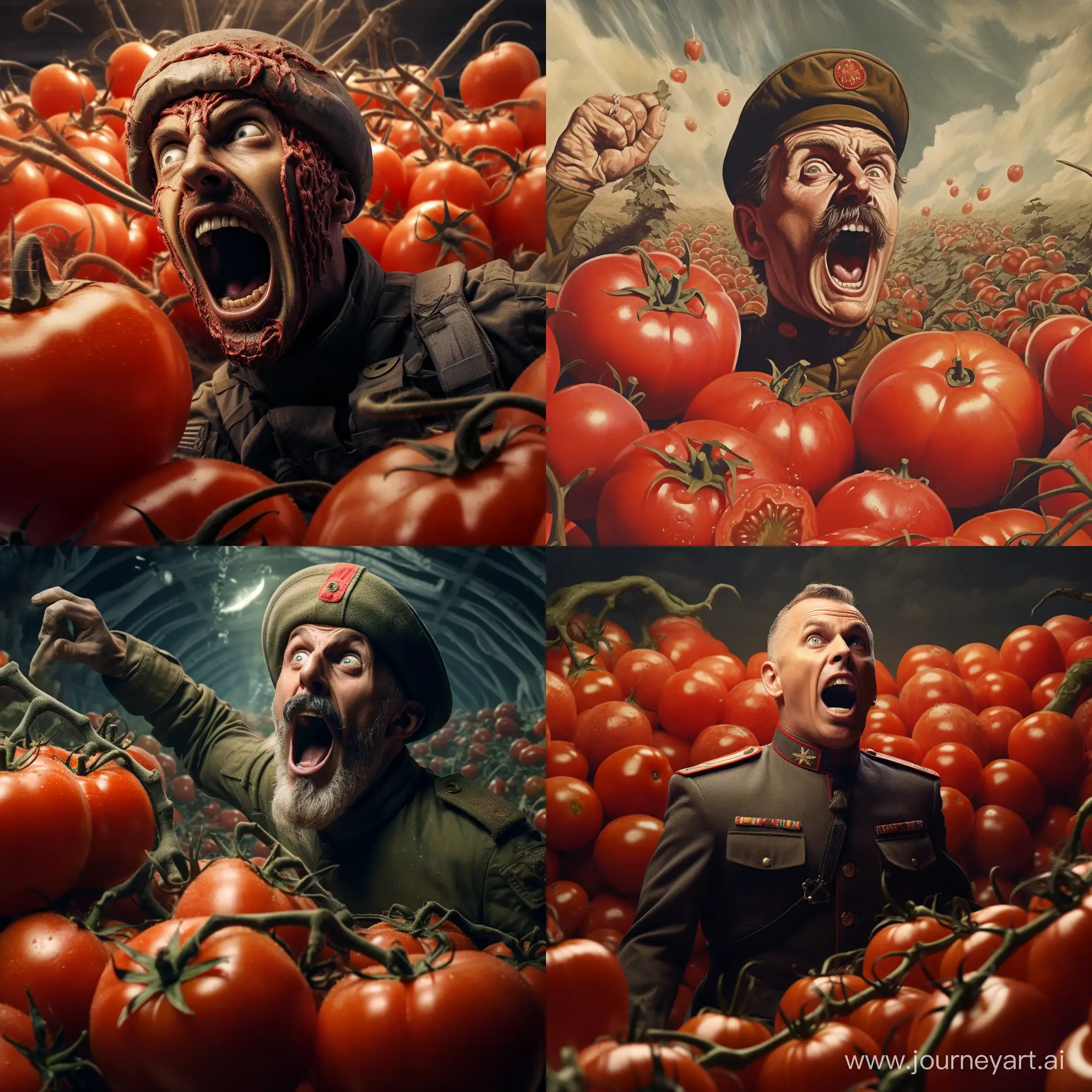 солдат кричит на помидор