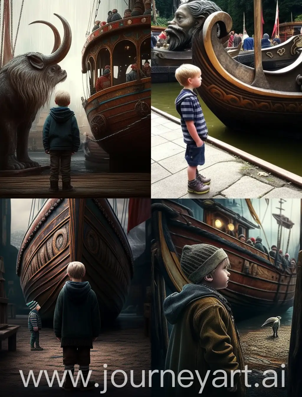 Boy-Waiting-in-Line-for-Viking-Ship-Ride-at-Amusement-Park