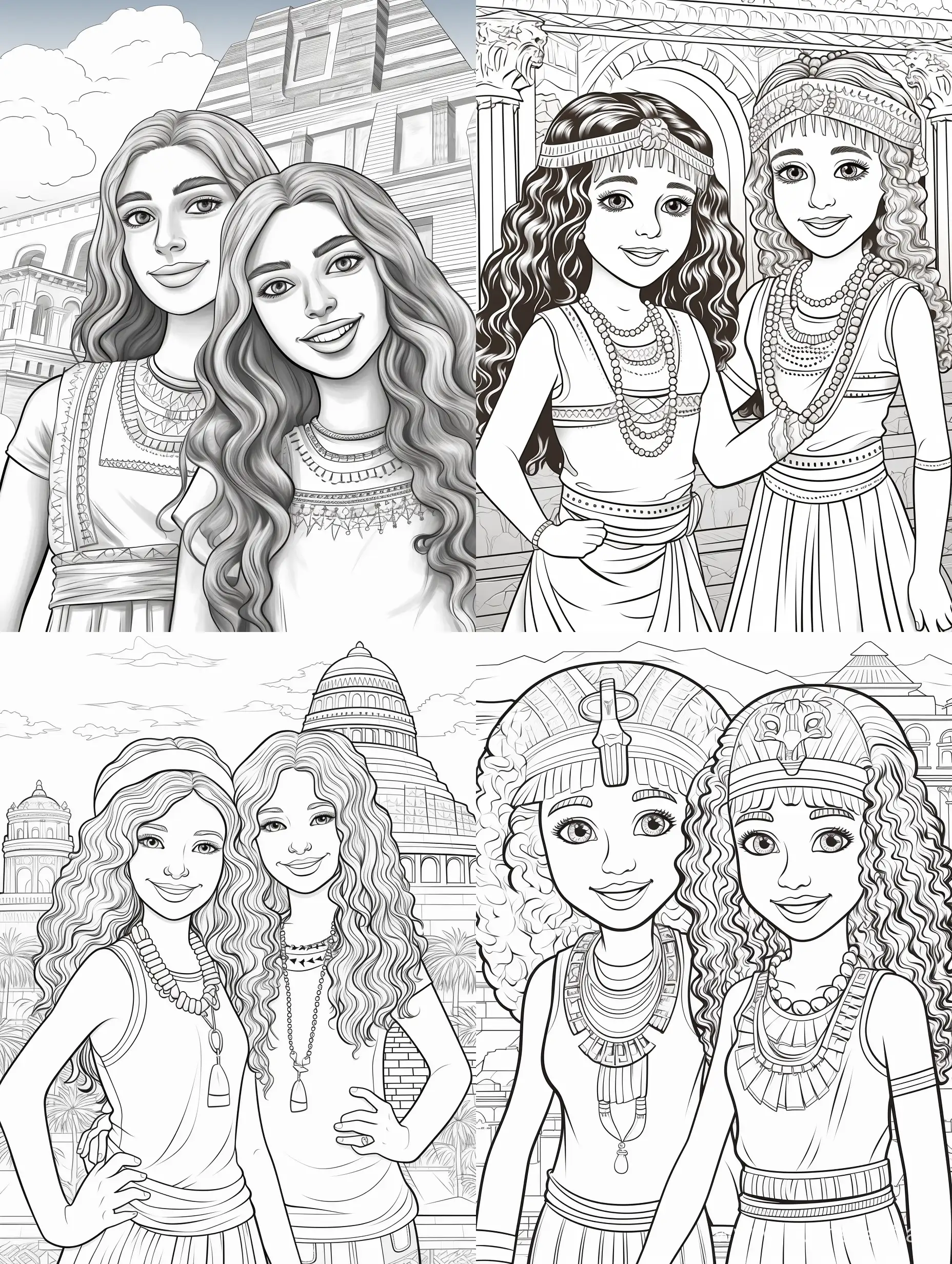 Joyful-Cartoon-Friends-Exploring-Everyday-Life-in-Egypt-Coloring-Page-for-Children
