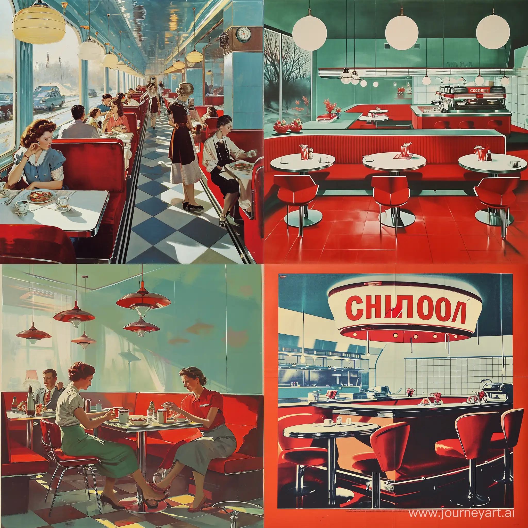 soviet posters decpiting 1950s diners