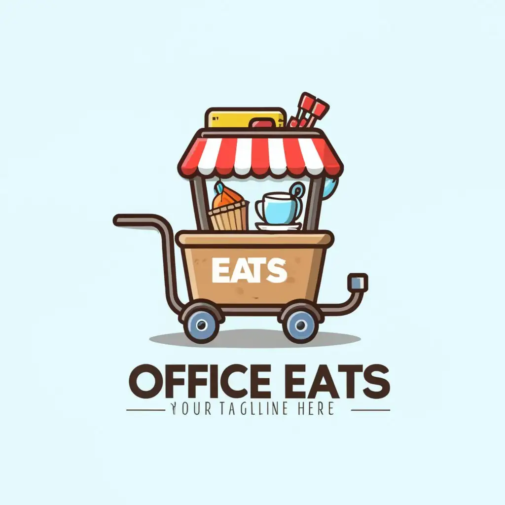 LOGO-Design-For-Office-Eats-Professional-and-Vibrant-Logo-Featuring-a-Cart-Laptop-and-Office-Tools