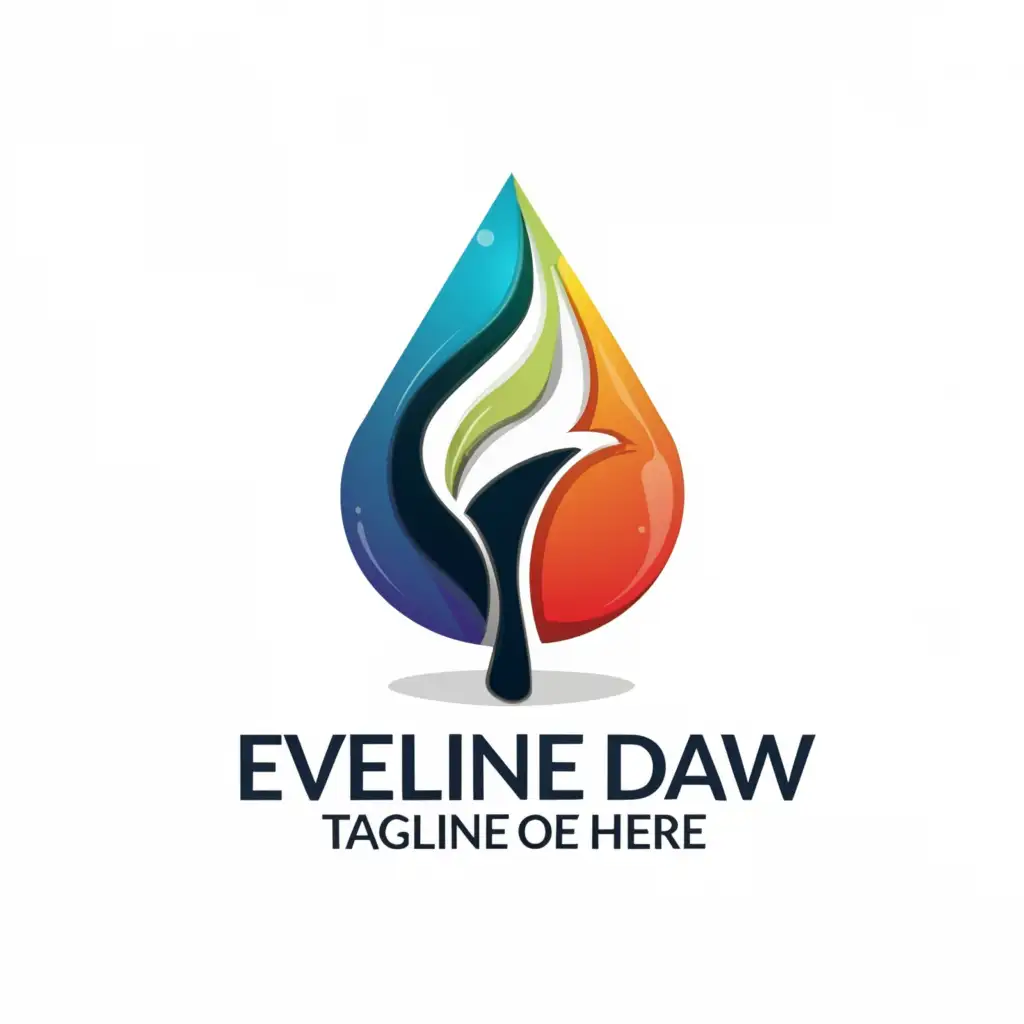 a logo design, with the text 'Eveline Daw', main symbol: ink brush raven head inside tricolored water droplet, Moderate, be used in Entertainment industry, clear background