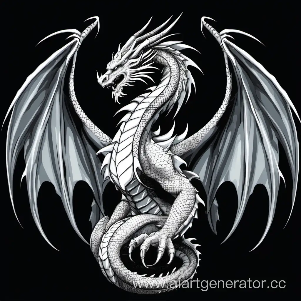 White dragon on black background
